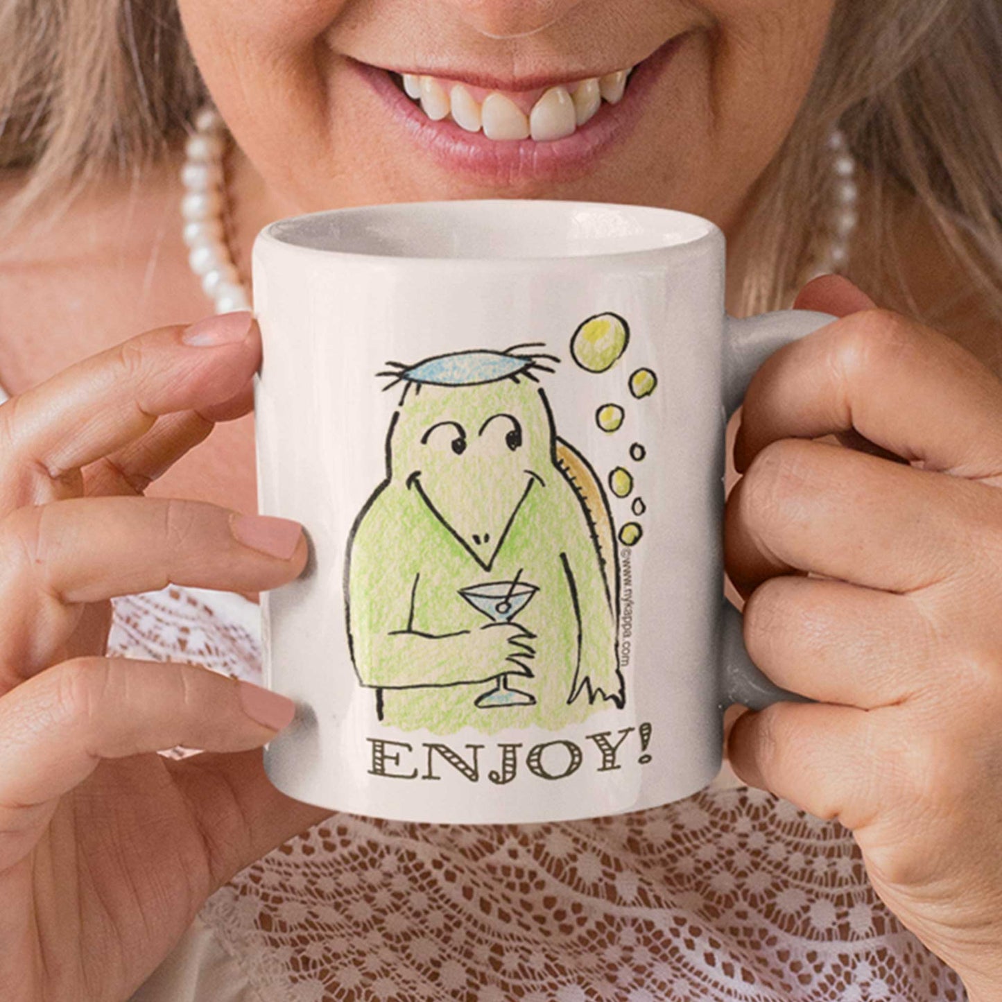 かわいいな NYのカッパ "ENJOY!" NYの河童 かっぱ コーヒー マグカップ NY Kappa Enjoy Coffee Mug Cup 1