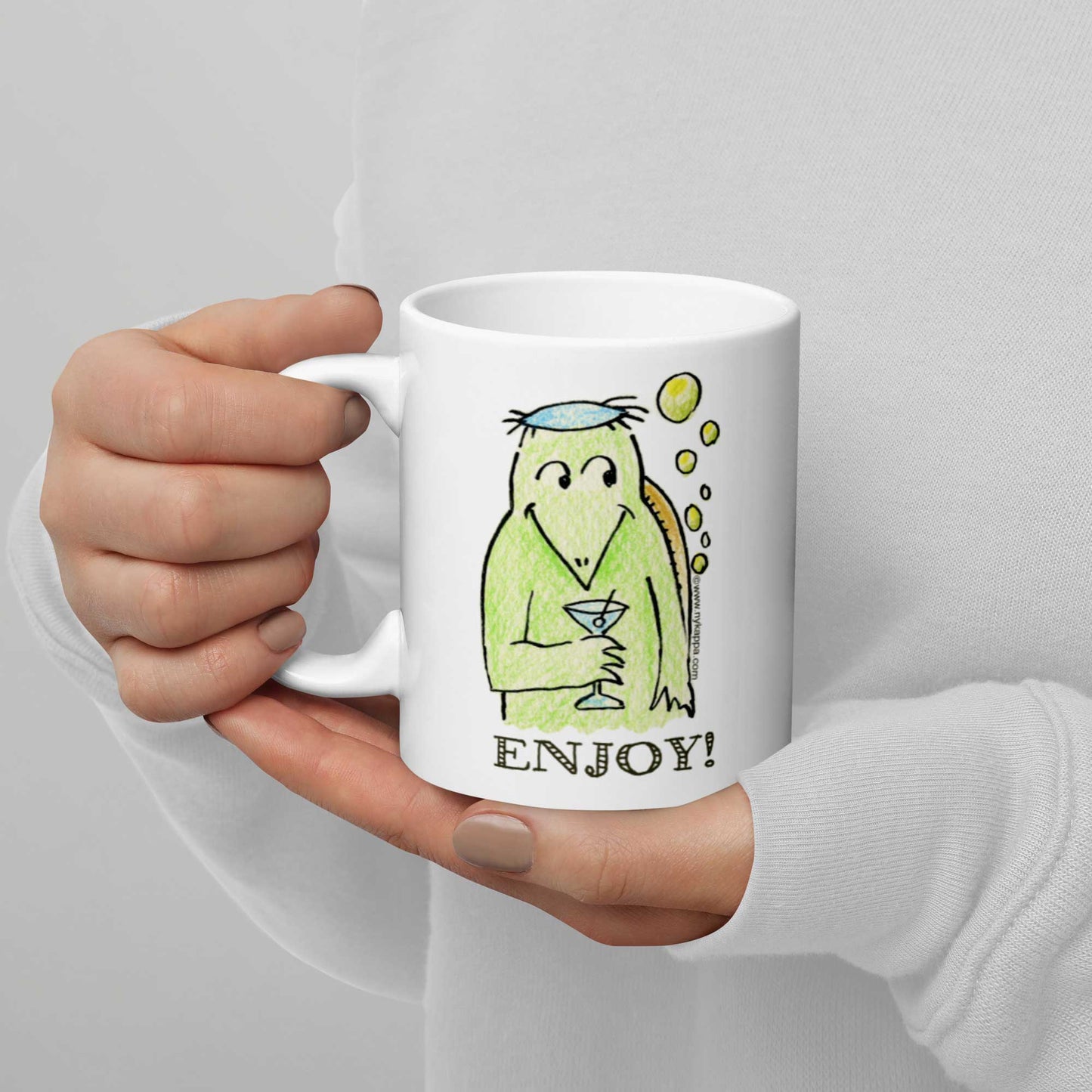 かわいいな NYのカッパ "ENJOY!" NYの河童 かっぱ コーヒー マグカップ NY Kappa Enjoy Coffee Mug Cup Handle Left 2