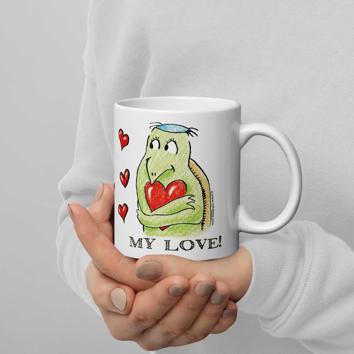 かわいいな NYのカッパ "LOVE YOU, MY LOVE!" NYの河童 かっぱ コーヒー マグカップ NY Kappa Love You, My Love Coffee Mug Cup Handle Right 2
