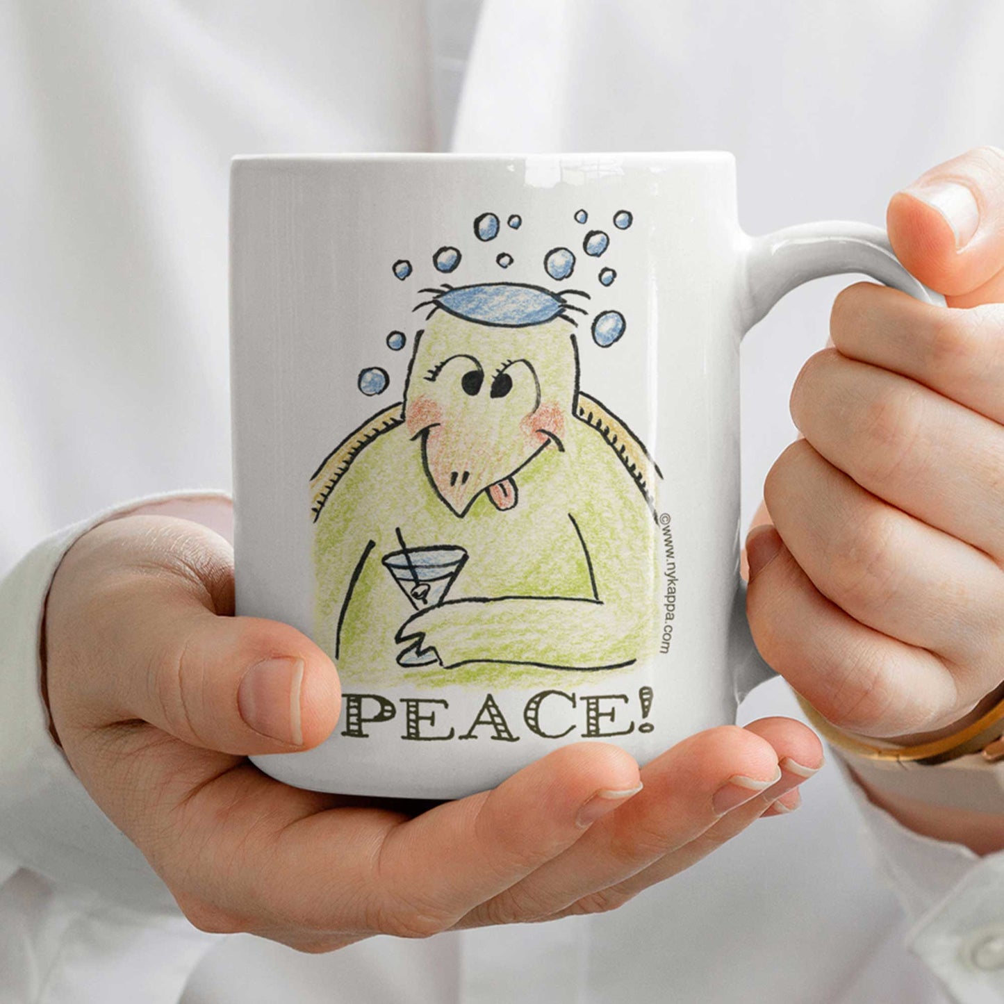 かわいいな NYのカッパ "PEACE!" NYの河童 かっぱ コーヒー マグカップ NY Kappa Peace Coffee Mug Cup 2