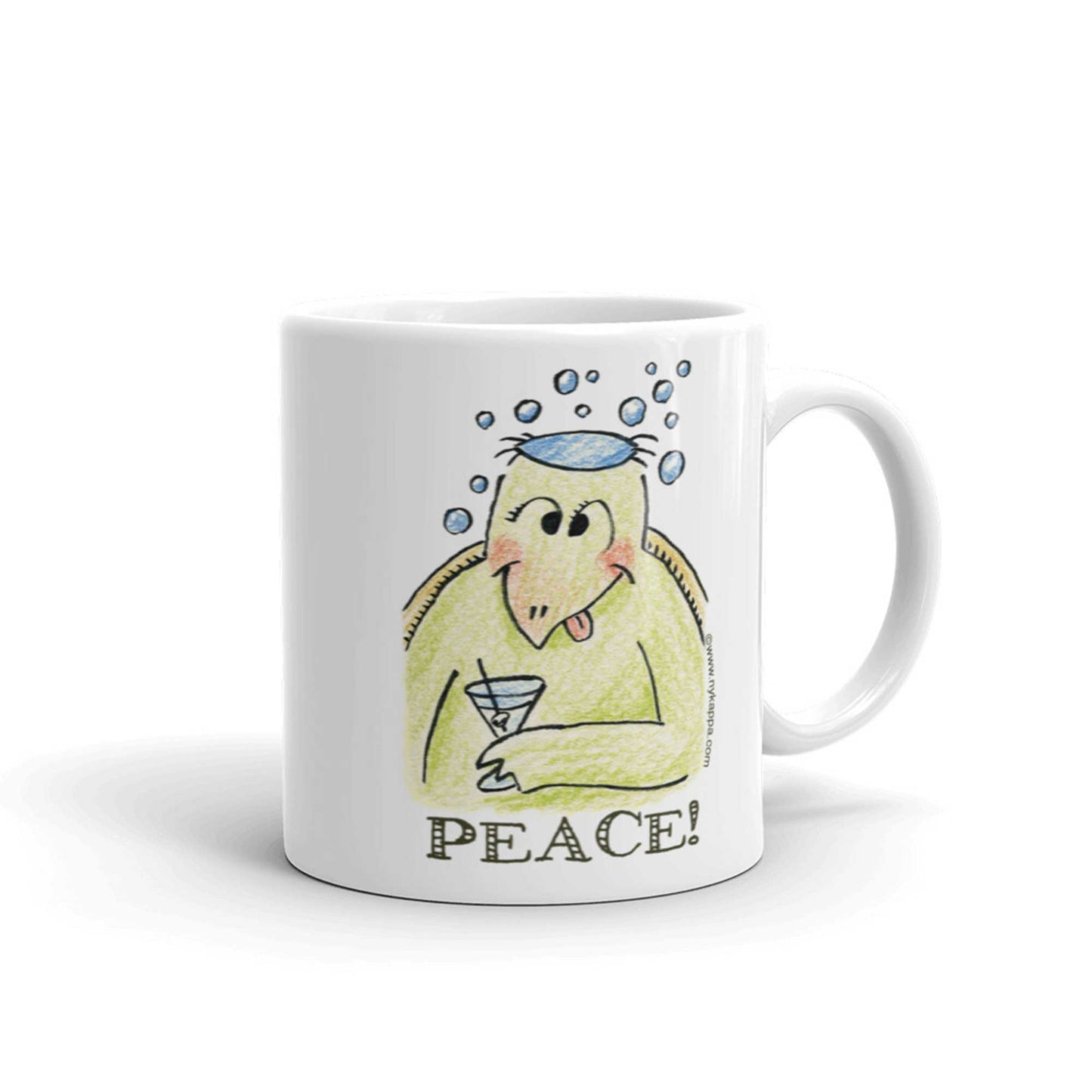 かわいいな NYのカッパ "PEACE!" NYの河童 かっぱ コーヒー マグカップ NY Kappa Peace Coffee Mug Cup Handle Right 1