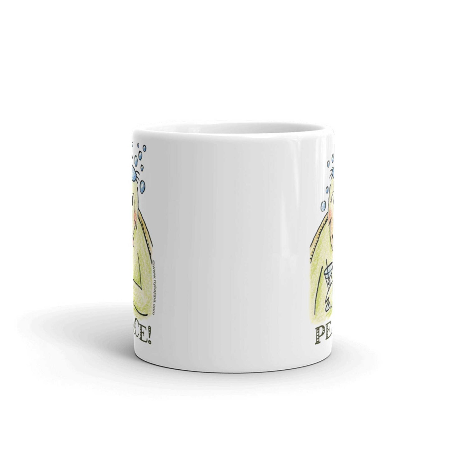 かわいいな NYのカッパ "PEACE!" NYの河童 かっぱ コーヒー マグカップ NY Kappa Peace Coffee Mug Cup Front View