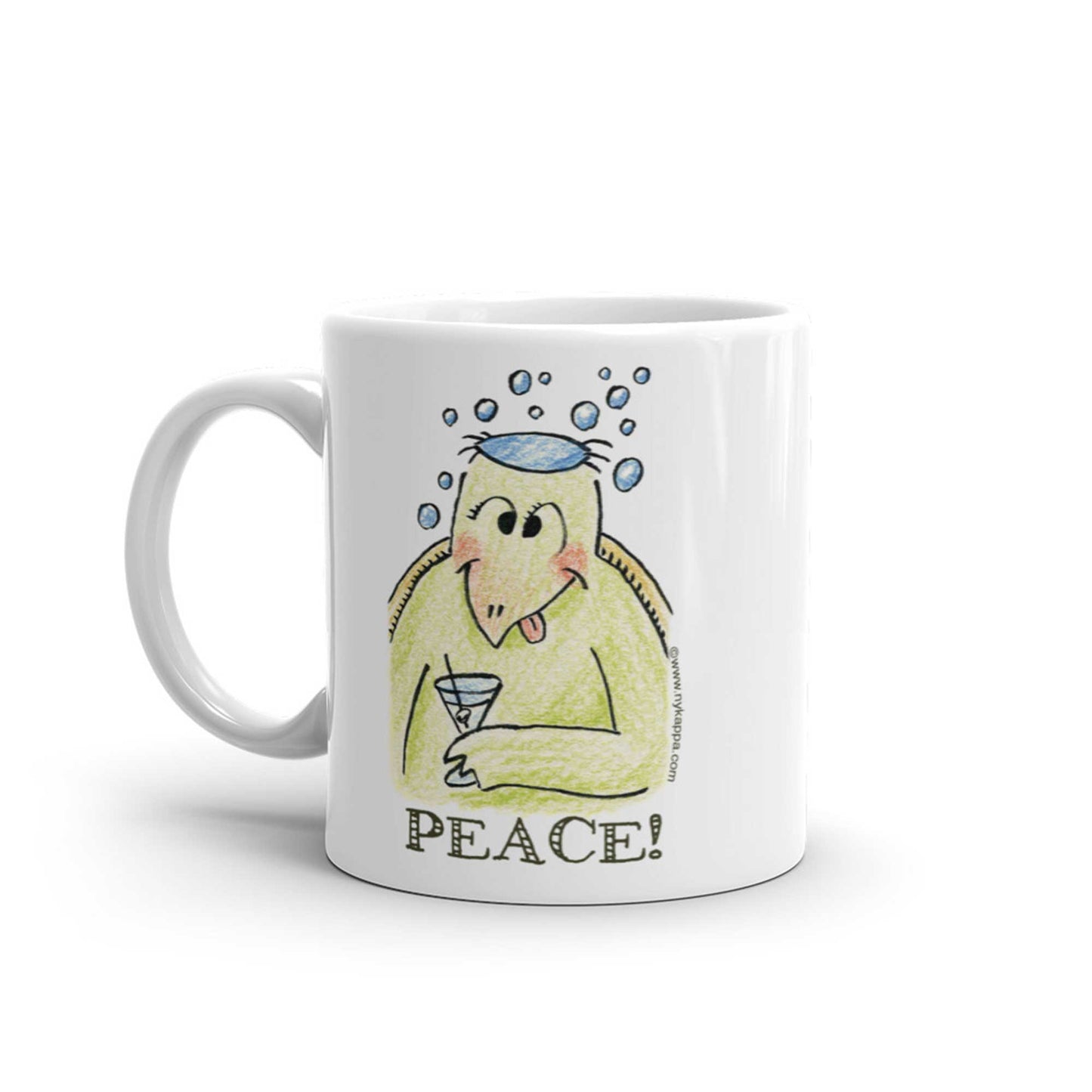 かわいいな NYのカッパ "PEACE!" NYの河童 かっぱ コーヒー マグカップ NY Kappa Peace Coffee Mug Cup Handle Left 1