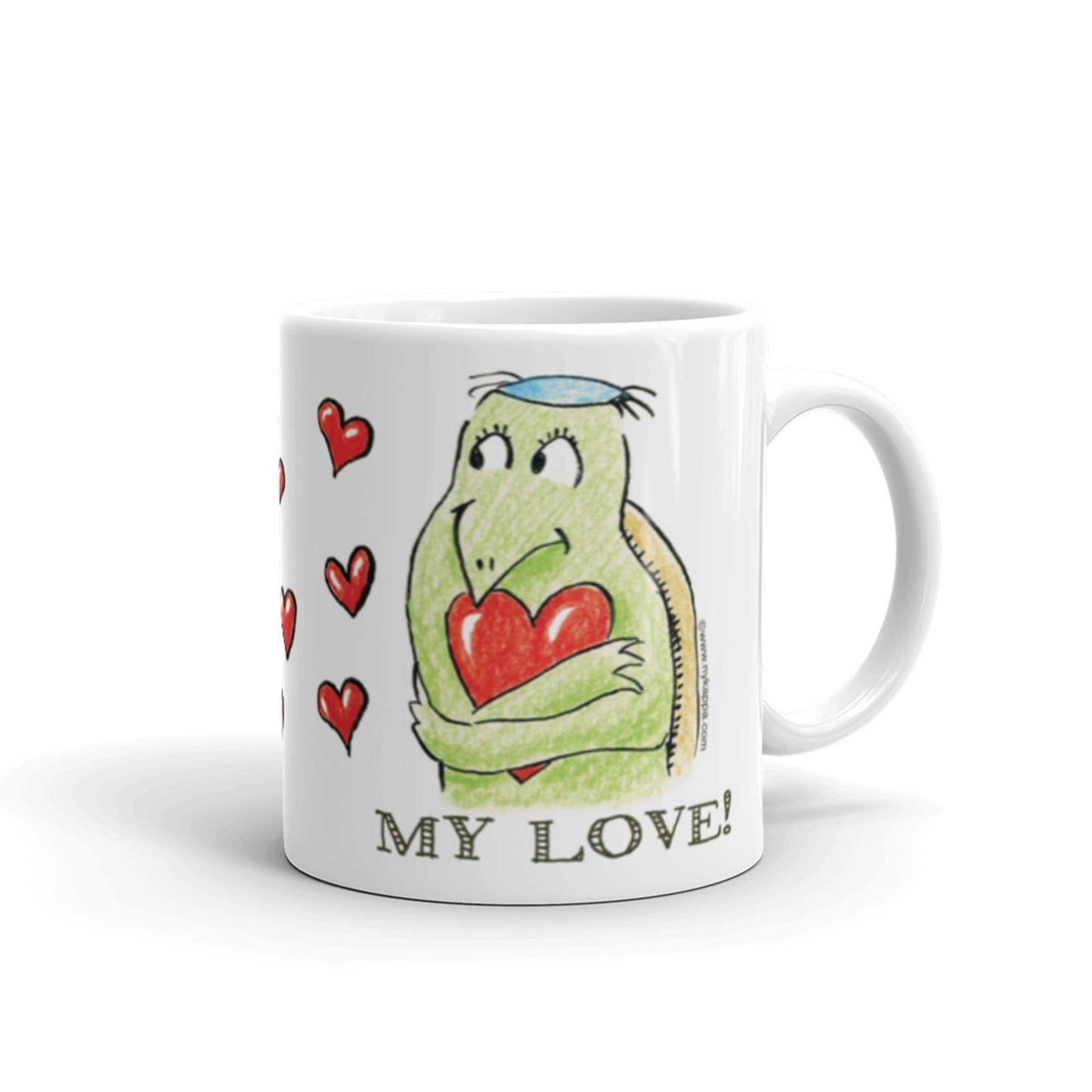 かわいいな NYのカッパ "LOVE YOU, MY LOVE!" NYの河童 かっぱ コーヒー マグカップ NY Kappa Love You, My Love Coffee Mug Cup Handle Right 1
