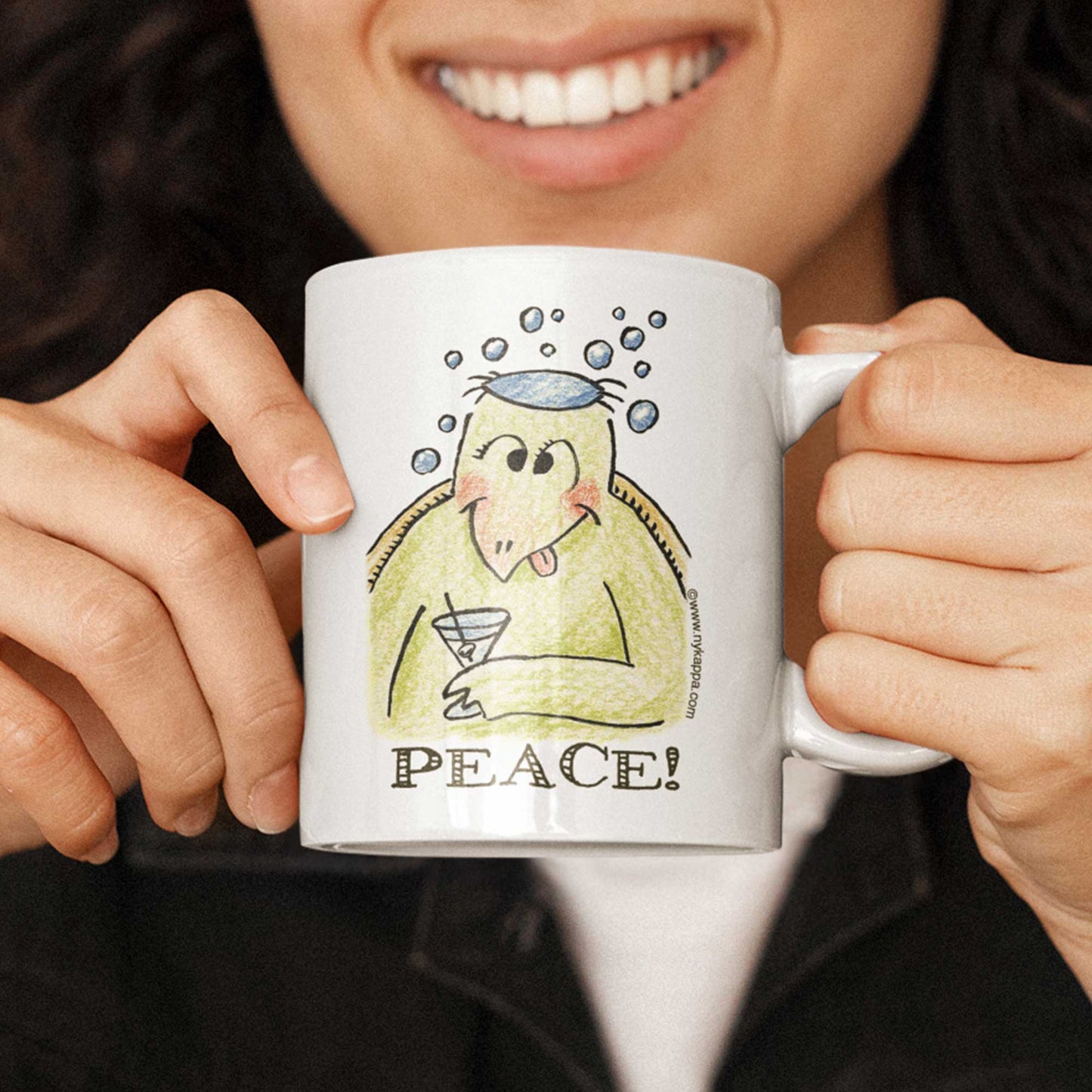 かわいいな NYのカッパ "PEACE!" NYの河童 かっぱ コーヒー マグカップ NY Kappa Peace Coffee Mug Cup 1