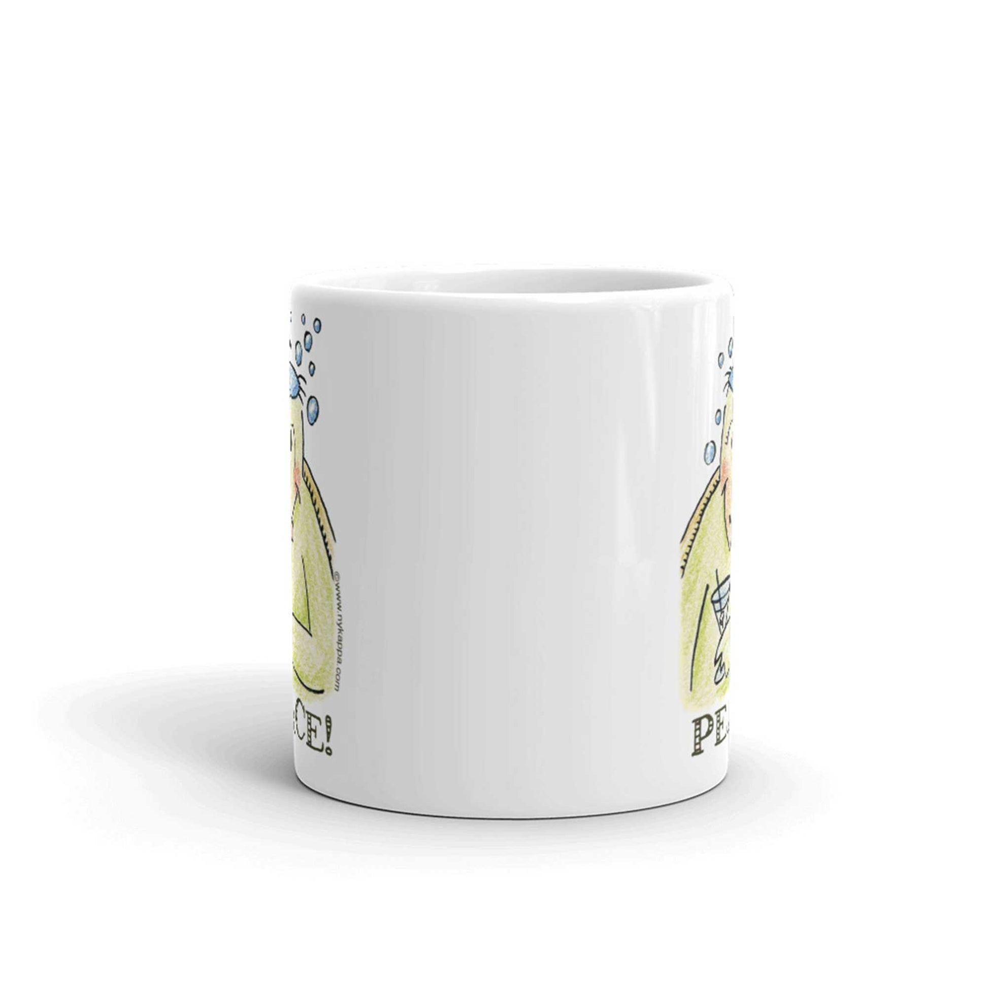 かわいいな NYのカッパ "PEACE!" NYの河童 かっぱ コーヒー マグカップ NY Kappa Peace Coffee Mug Cup Front View